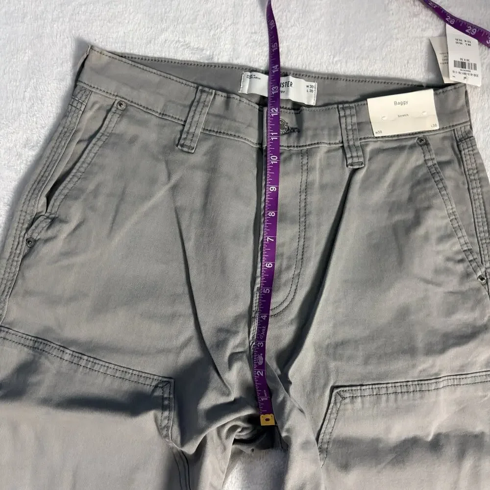 Hollister Baggy Stretch Carpenter Pants Men’s 30x30 Taupe Utility Workwear NWT